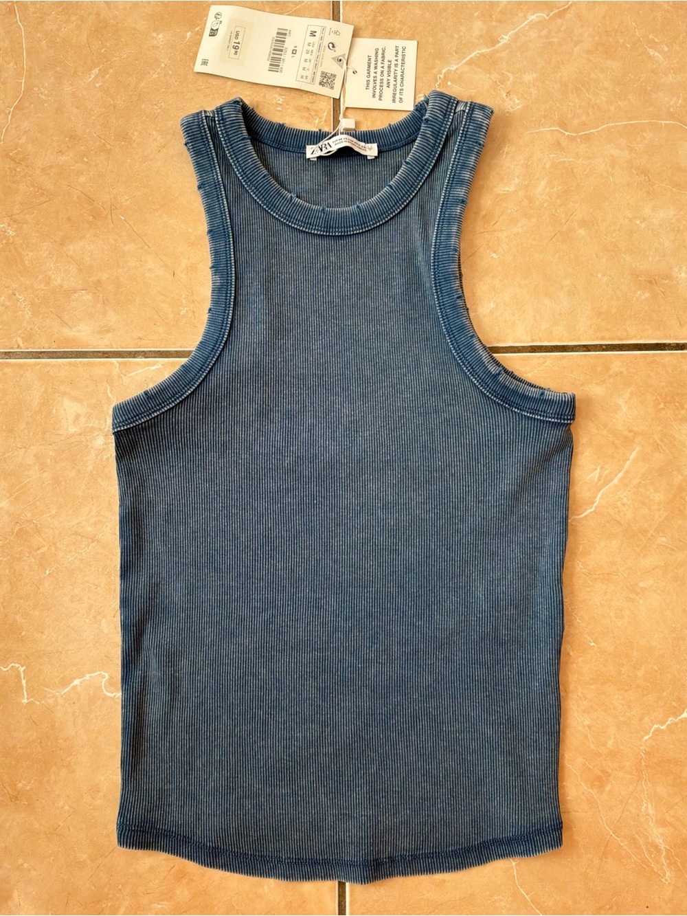 Zara Girls Denim-Blue Ribbed Tank Top
